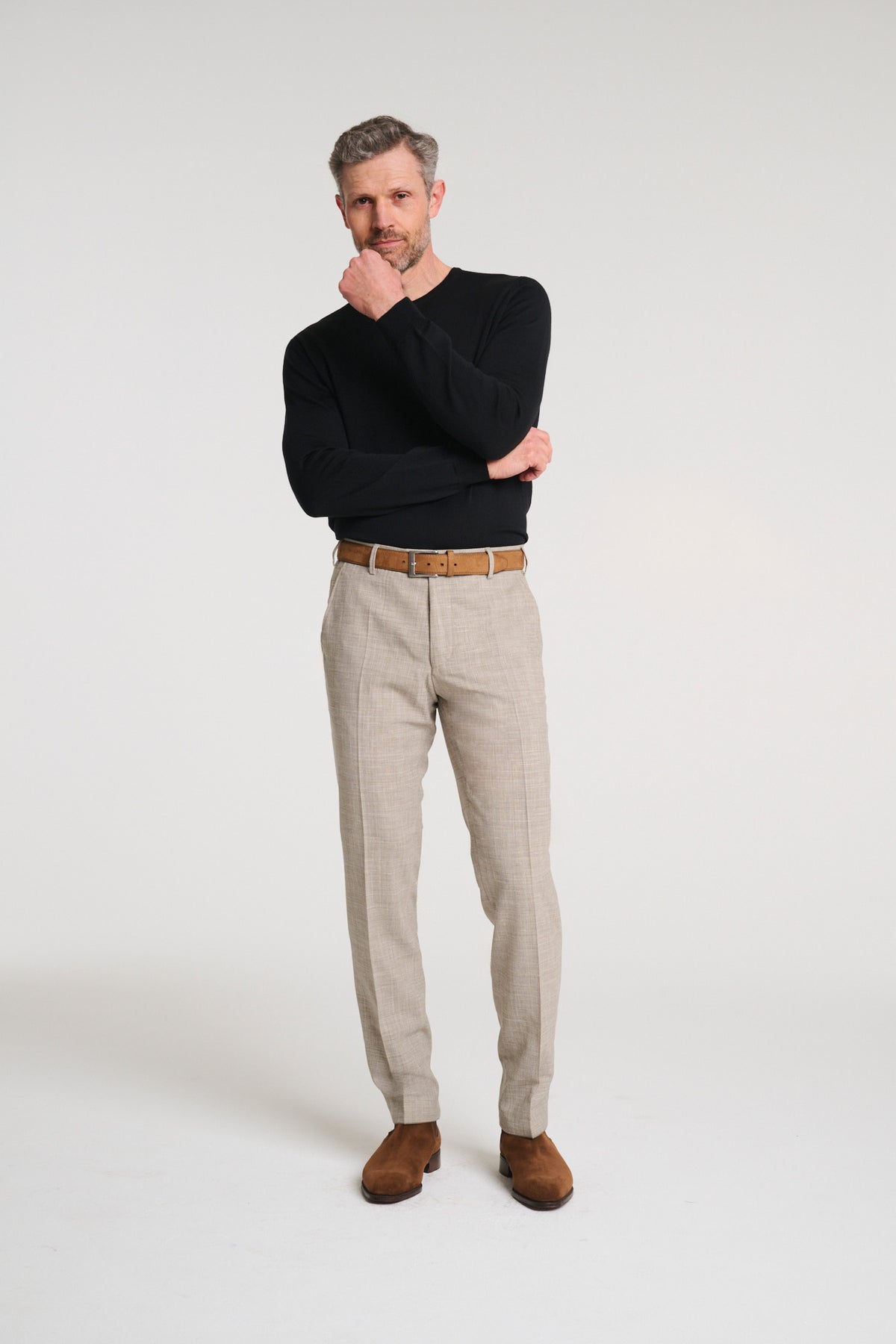 Linen Stretch Travel Pant - Camel | Gene Hiller Menswear