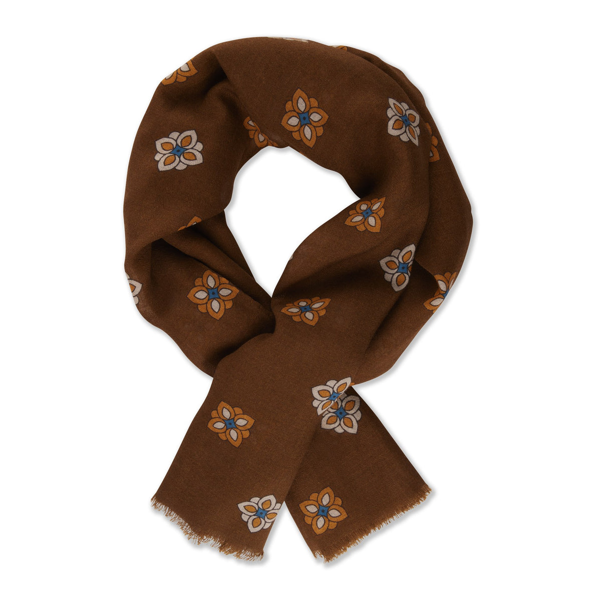 Brown Patterned Wool/Silk Scarf | Gene Hiller Menswear