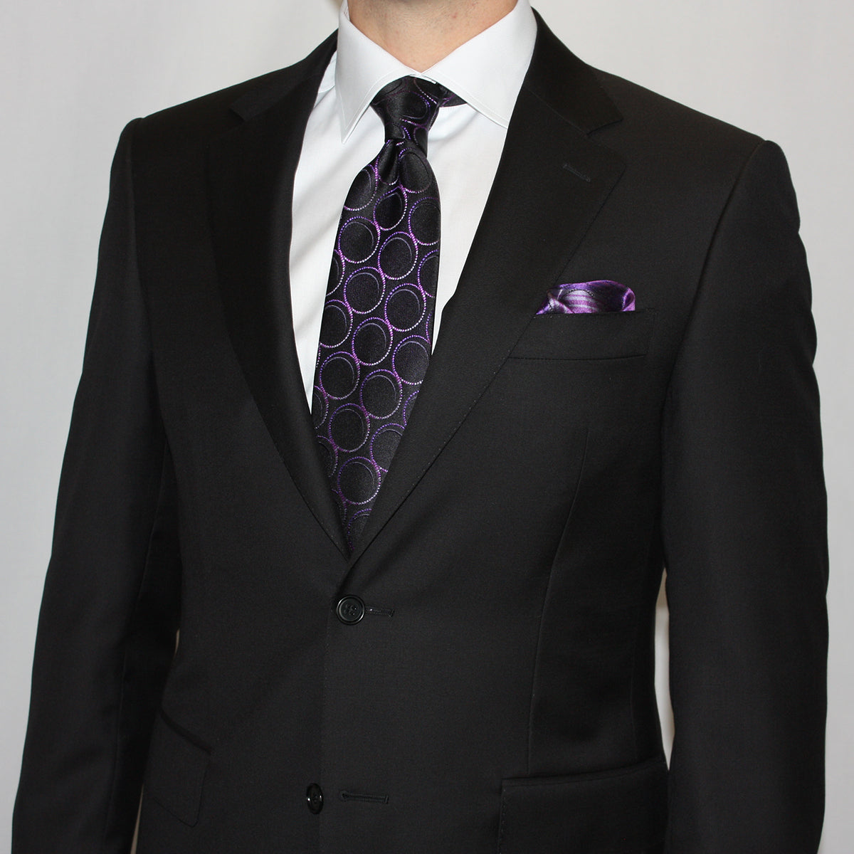 CANALI ブラック　スーツ（50） Canali Super 130 Contemporary Model Suit in Solid Black – Uomo San