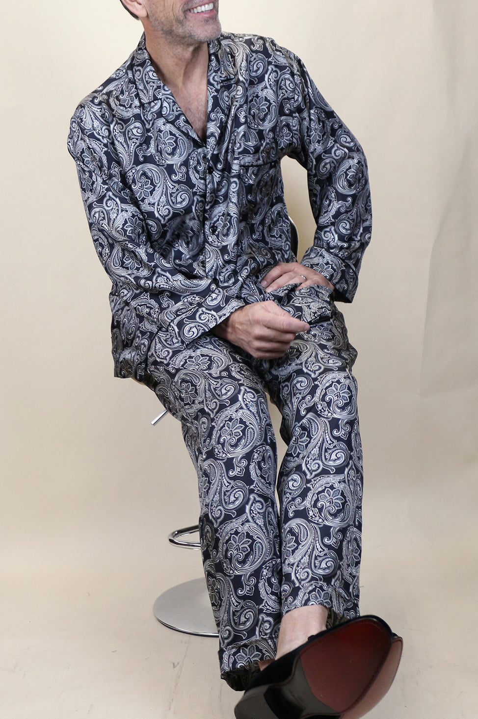Men's Silk Pajama Set in Black Art Nouveau