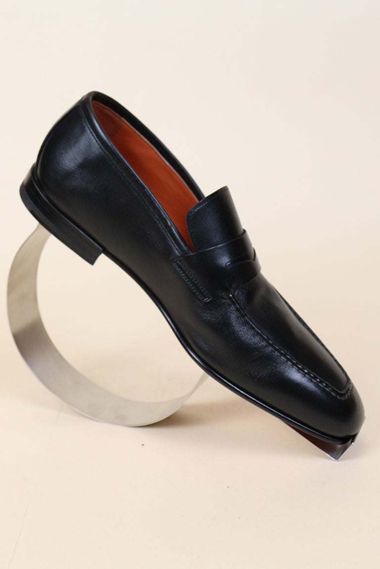 Black Leather Loafer by Santoni Shoes | Gene Hiller Menswear display picture 3