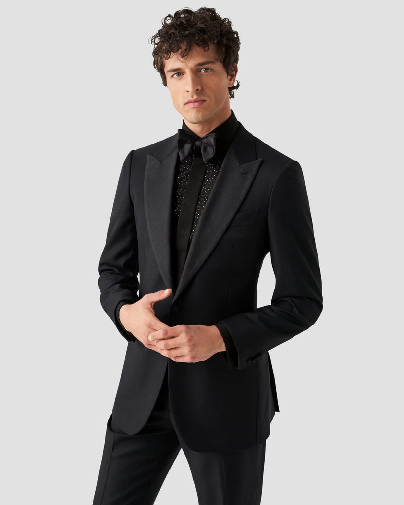 Black Signature Twill Tuxedo Shirt with Swarovski® Crystals