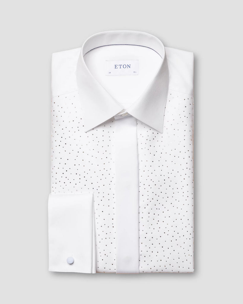 White Piqué Tuxedo Shirt with Swarovski® Crystals