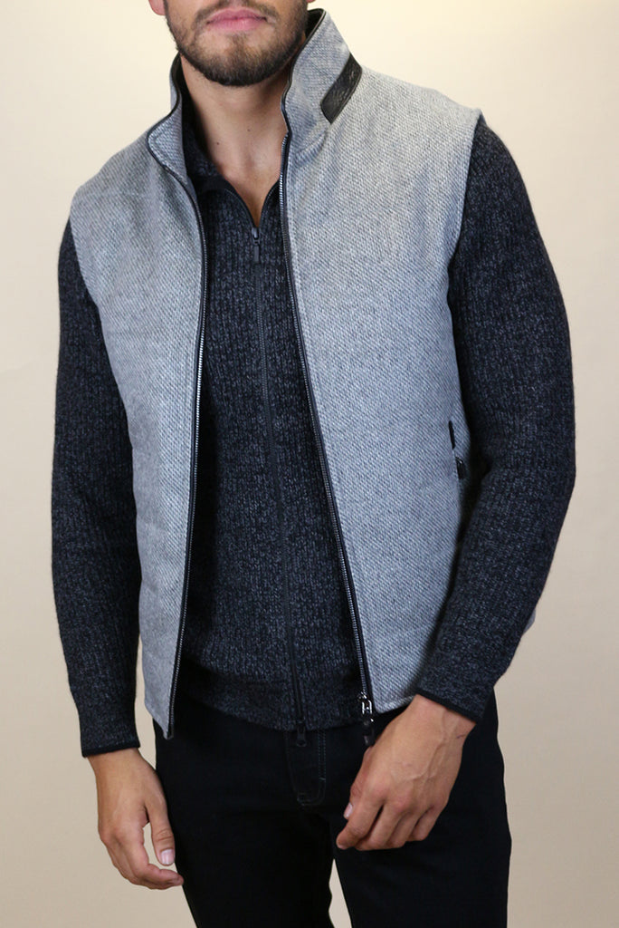 Cashmere Vest With Leather Detailing