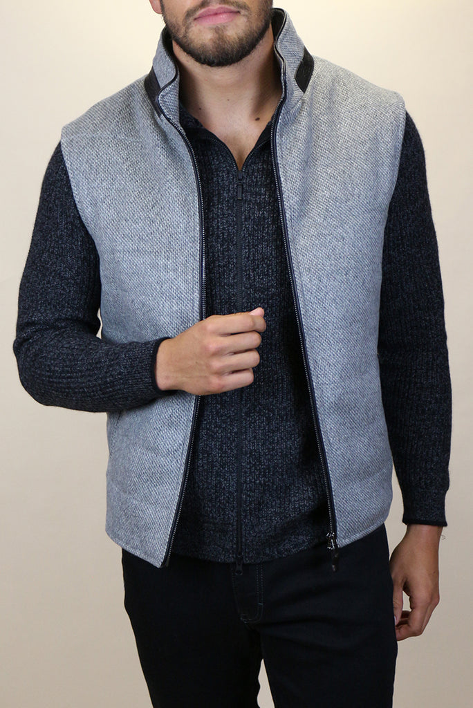 Cashmere Vest With Leather Detailing